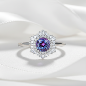 0.8CT Lab Alexandrite Gemstone Engagement Ring-Black Diamonds New York