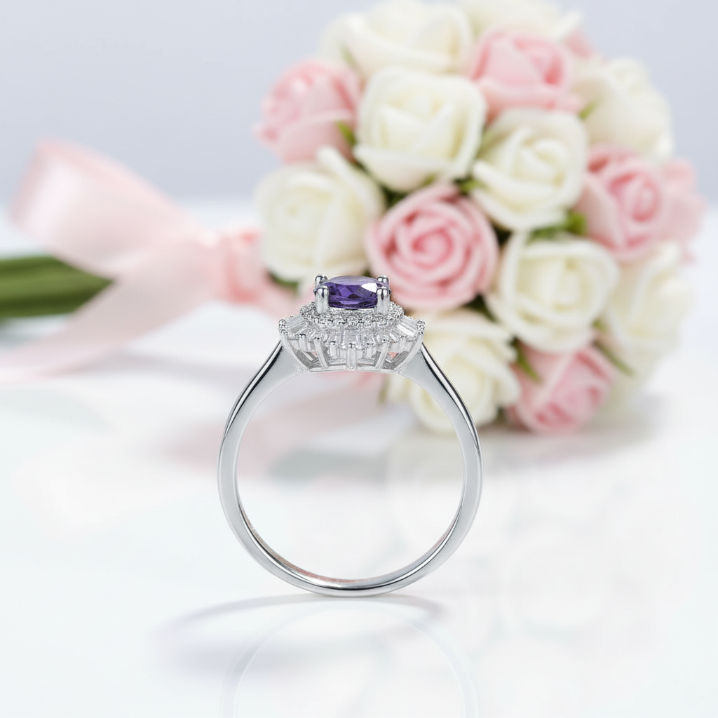 0.8CT Lab Alexandrite Gemstone Engagement Ring-Black Diamonds New York