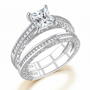 0.8 Ct Princess Cut Diamond Option Vintage Wedding Ring Set-Black Diamonds New York