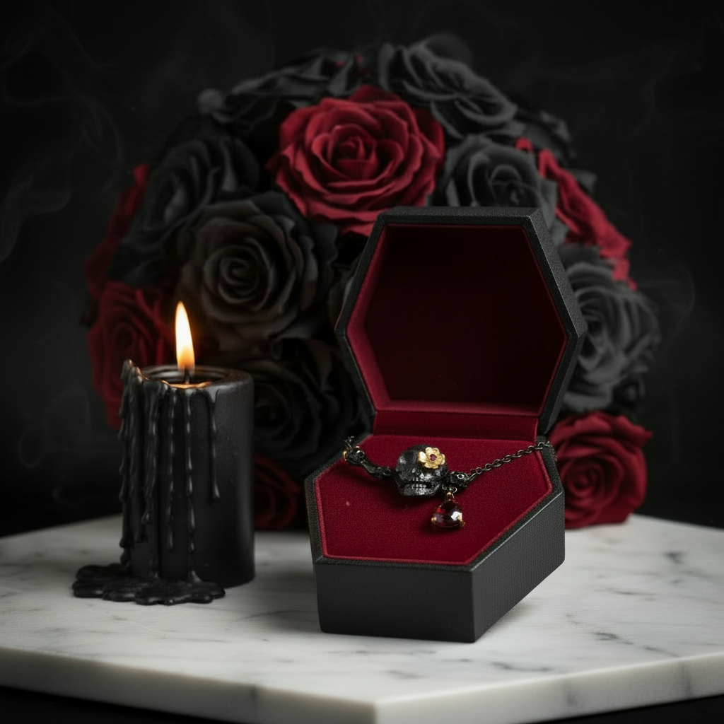 0.9 ct Ruby Gemstone Death Skull Pendant Necklace-Black Diamonds New York