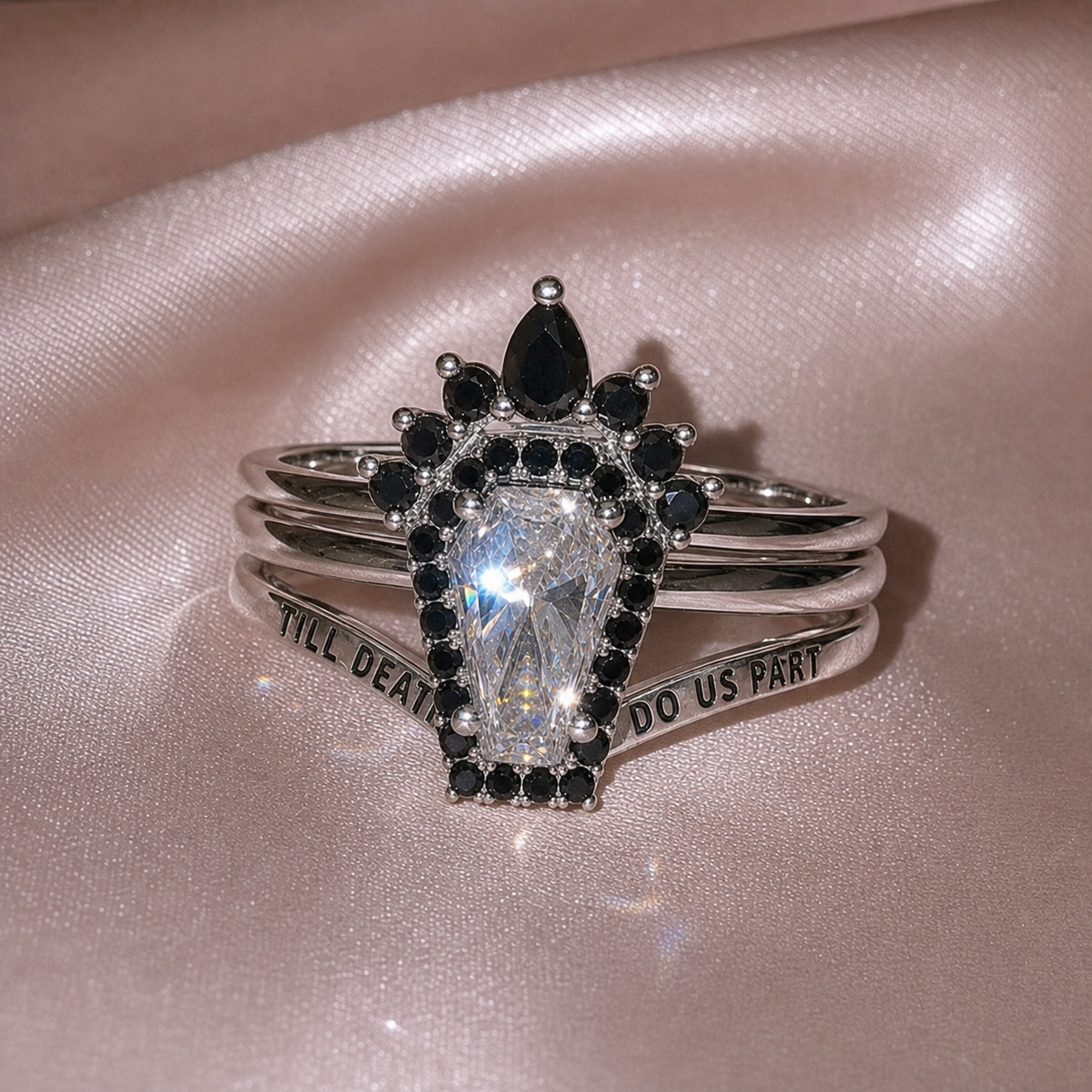 Until Death Ring Coffin Shape Diamond Wedding Rings-Black Diamonds New York