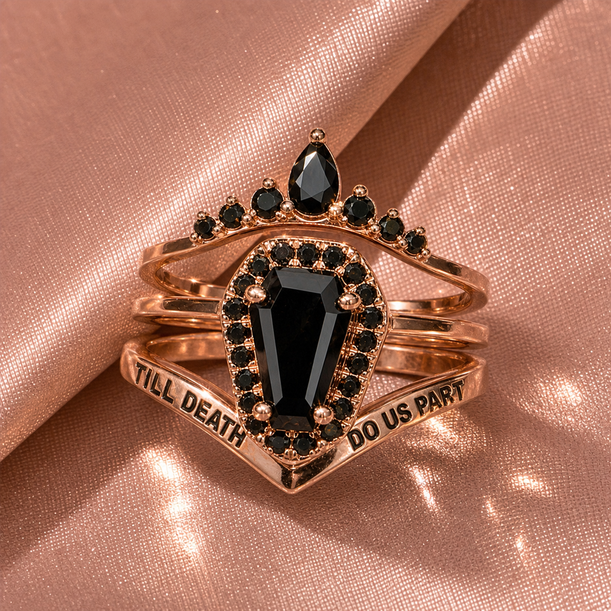 Till Death Do Us Part Rings- Rare Coffin Cut Diamond Option 14k White Gold Ring Set-Black Diamonds New York