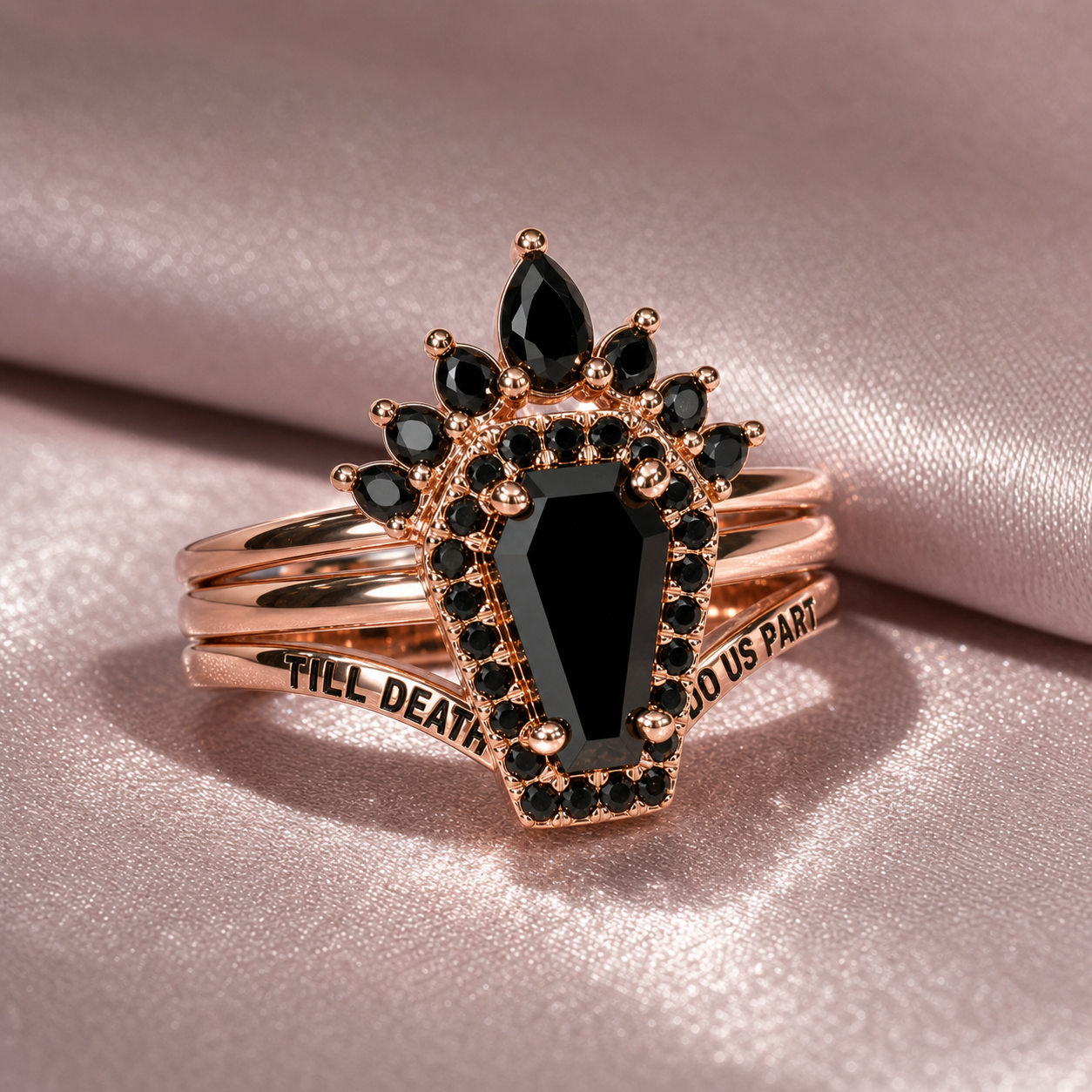 Till Death Do Us Part Rings- Rare Coffin Cut Diamond Option 14k White Gold Ring Set-Black Diamonds New York