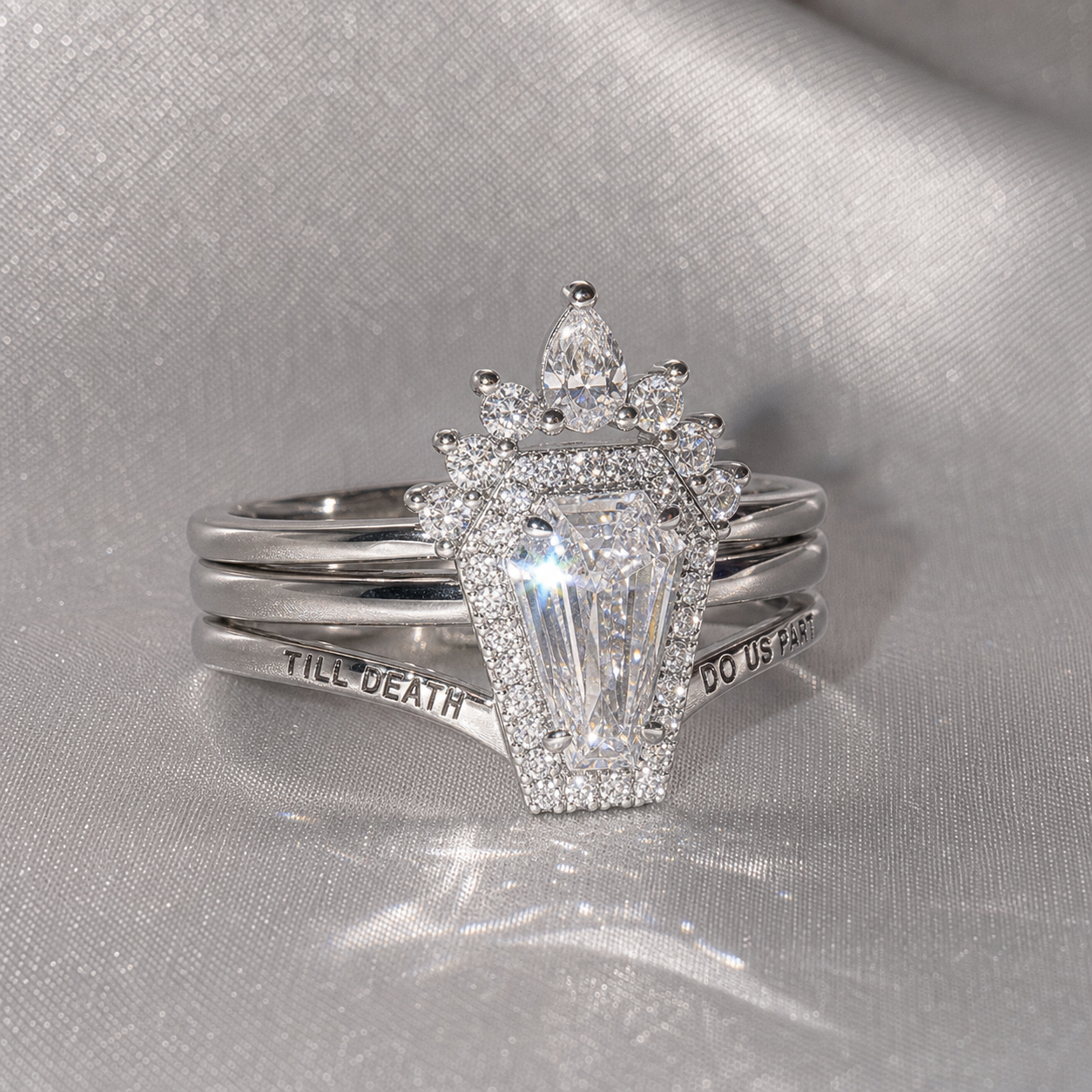Till Death Do Us Part Rings- Rare Coffin Cut Diamond Option 14k White Gold Ring Set-Black Diamonds New York