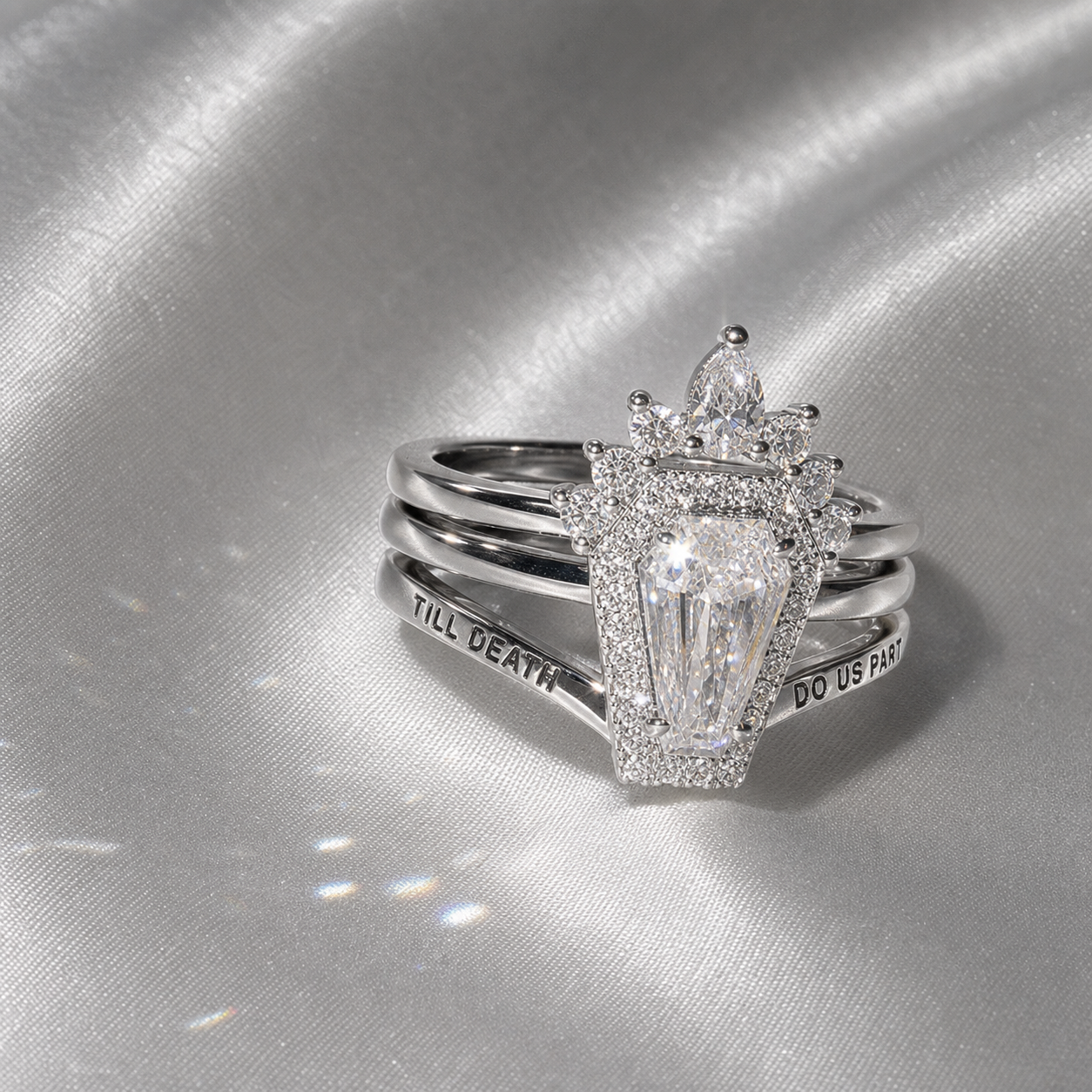 Till Death Do Us Part Rings- Rare Coffin Cut Diamond Option 14k White Gold Ring Set-Black Diamonds New York