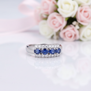 0.92Ct Exquisite Blue Sapphire Simulant Ring Band-Black Diamonds New York