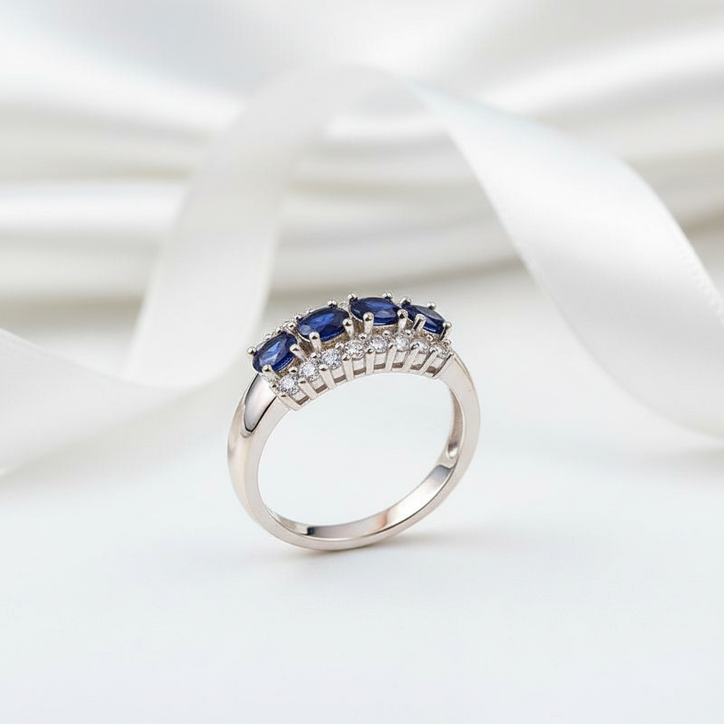 0.92Ct Exquisite Blue Sapphire Simulant Ring Band-Black Diamonds New York
