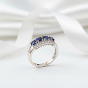 0.92Ct Exquisite Blue Sapphire Simulant Ring Band-Black Diamonds New York