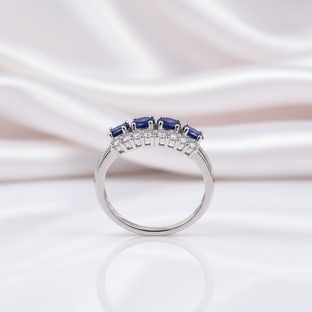 0.92Ct Exquisite Blue Sapphire Simulant Ring Band-Black Diamonds New York