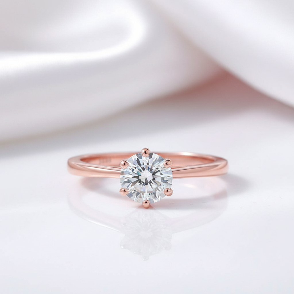 1.0 Ct Round Diamond Option 6 Claws Solitaire Engagement Ring-Black Diamonds New York