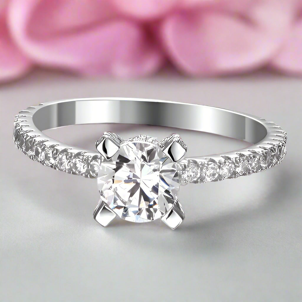 1.0 Ct Round Diamond 4 Prong Engagement Ring-Black Diamonds New York