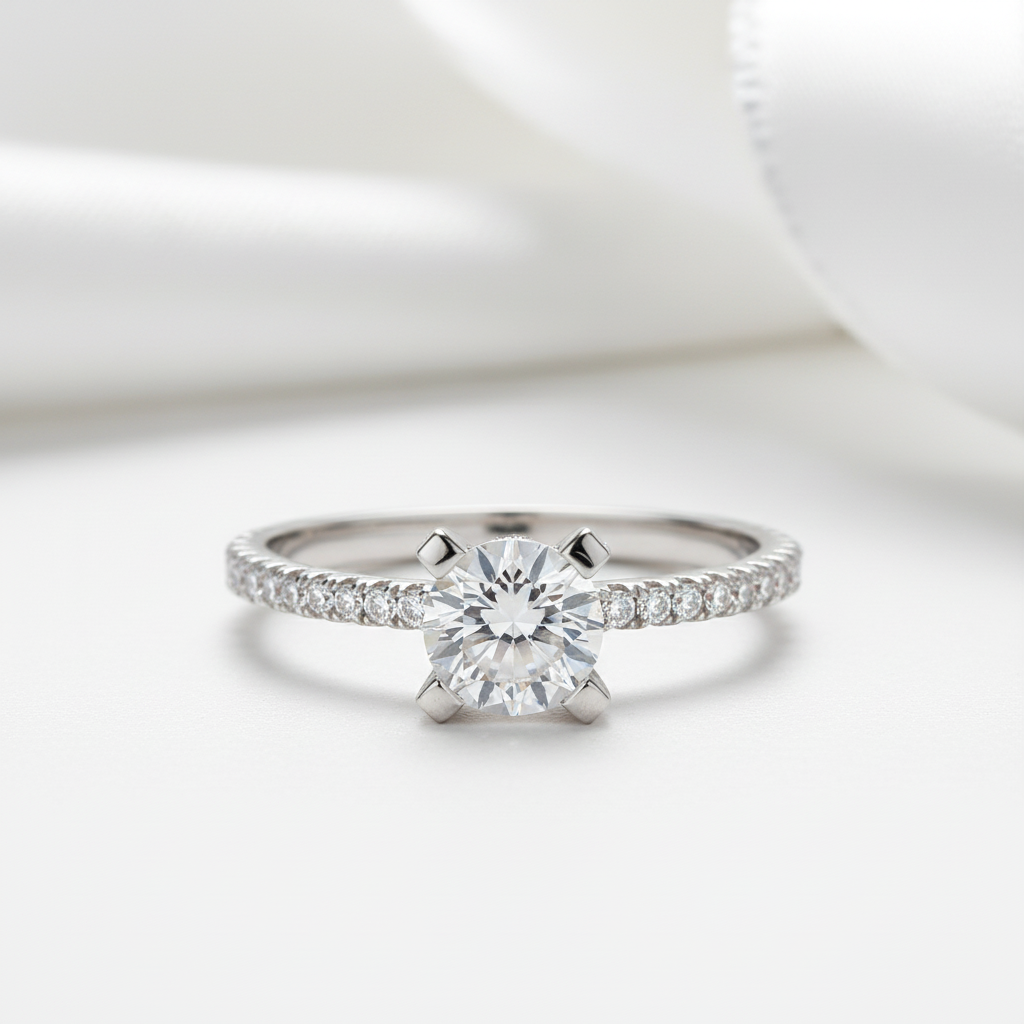 1.0 Ct Round Diamond Option 4 Prong Engagement Ring-Black Diamonds New York