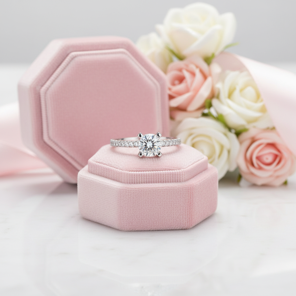 1.0 Ct Round Diamond Option 4 Prong Engagement Ring-Black Diamonds New York