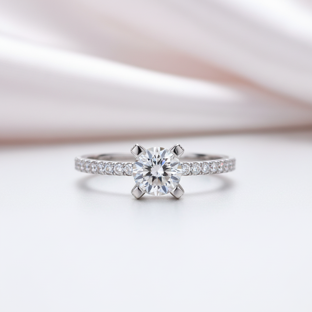1.0 Ct Round Diamond Option 4 Prong Engagement Ring-Black Diamonds New York