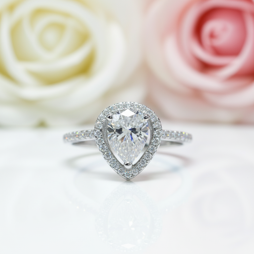 1.0 Ct Pear Cut Diamond Water Drop Engagement Ring-Black Diamonds New York