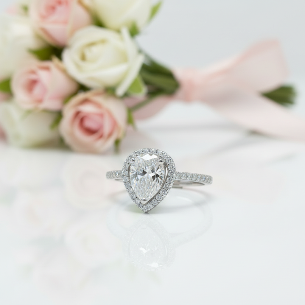 1.0 Ct Pear Cut Diamond Option Water Drop Engagement Ring-Black Diamonds New York
