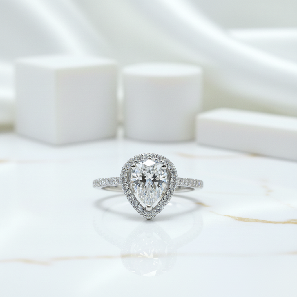 1.0 Ct Pear Cut Diamond Water Drop Engagement Ring-Black Diamonds New York