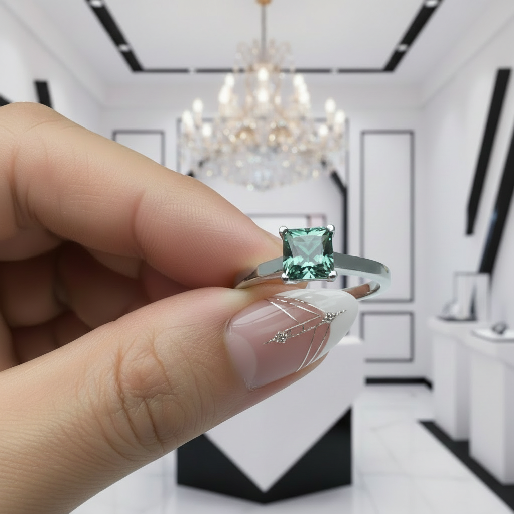 1 Carat Princess Cut Green Diamond Option Engagement Ring-Black Diamonds New York