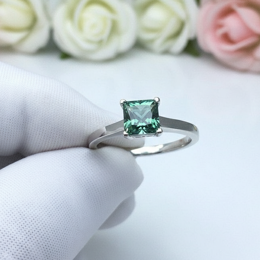 1 Carat Princess Cut Green Diamond Engagement Ring-Black Diamonds New York