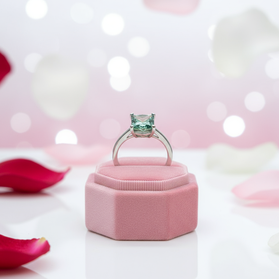 1 Carat Princess Cut Green Diamond Engagement Ring-Black Diamonds New York