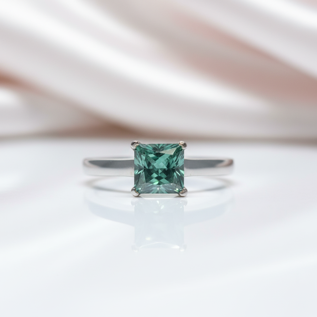 1 Carat Princess Cut Green Diamond Option Engagement Ring-Black Diamonds New York