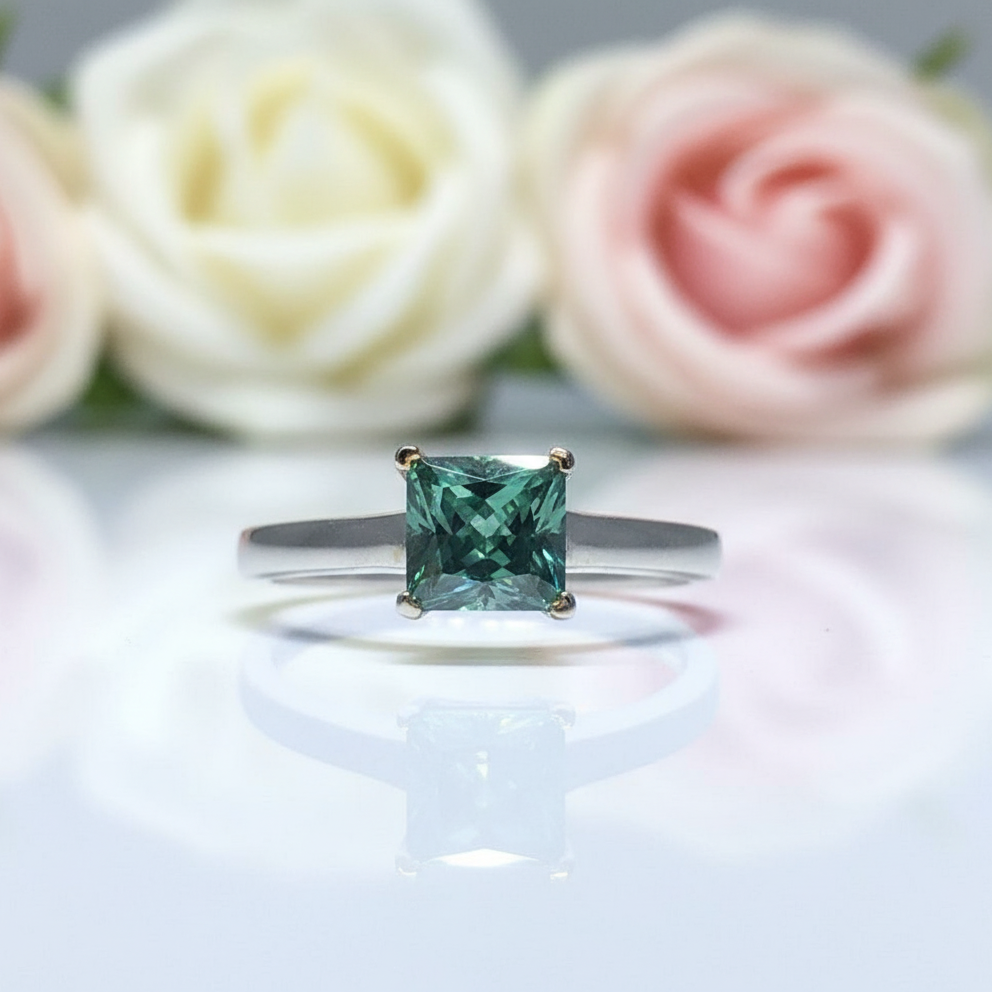 1 Carat Princess Cut Green Diamond Engagement Ring-Black Diamonds New York