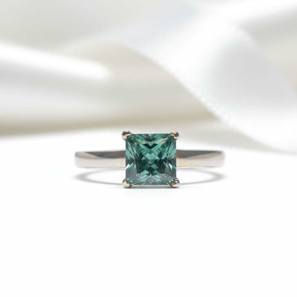 1 Carat Princess Cut Green Diamond Option Engagement Ring-Black Diamonds New York