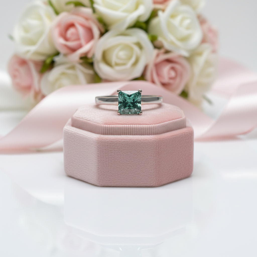 1 Carat Princess Cut Green Diamond Option Engagement Ring-Black Diamonds New York