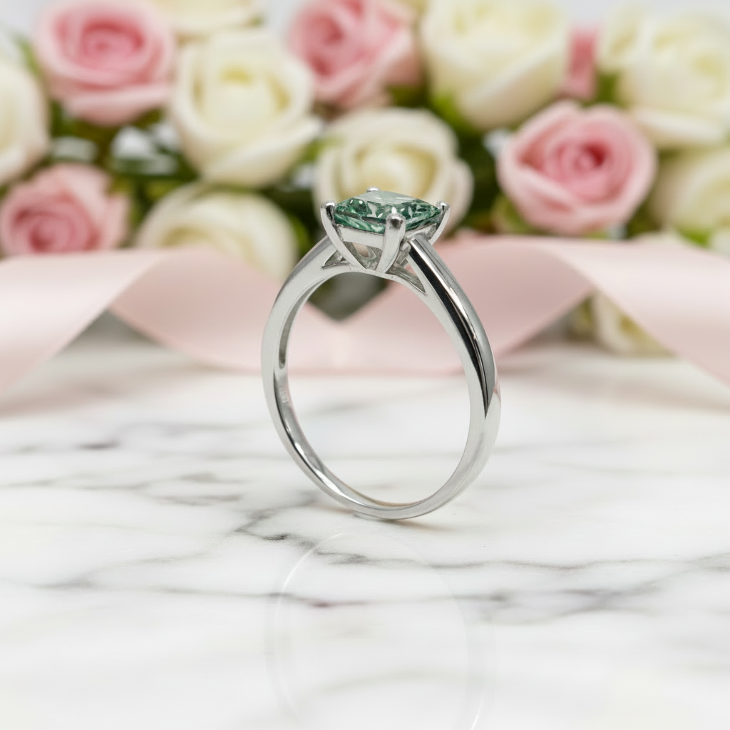 1 Carat Princess Cut Green Diamond Option Engagement Ring-Black Diamonds New York