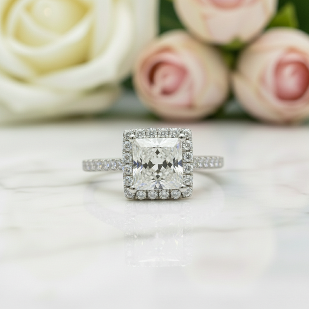 1 Carat Princess Cut Diamond 4 Claw Engagement Ring-Black Diamonds New York