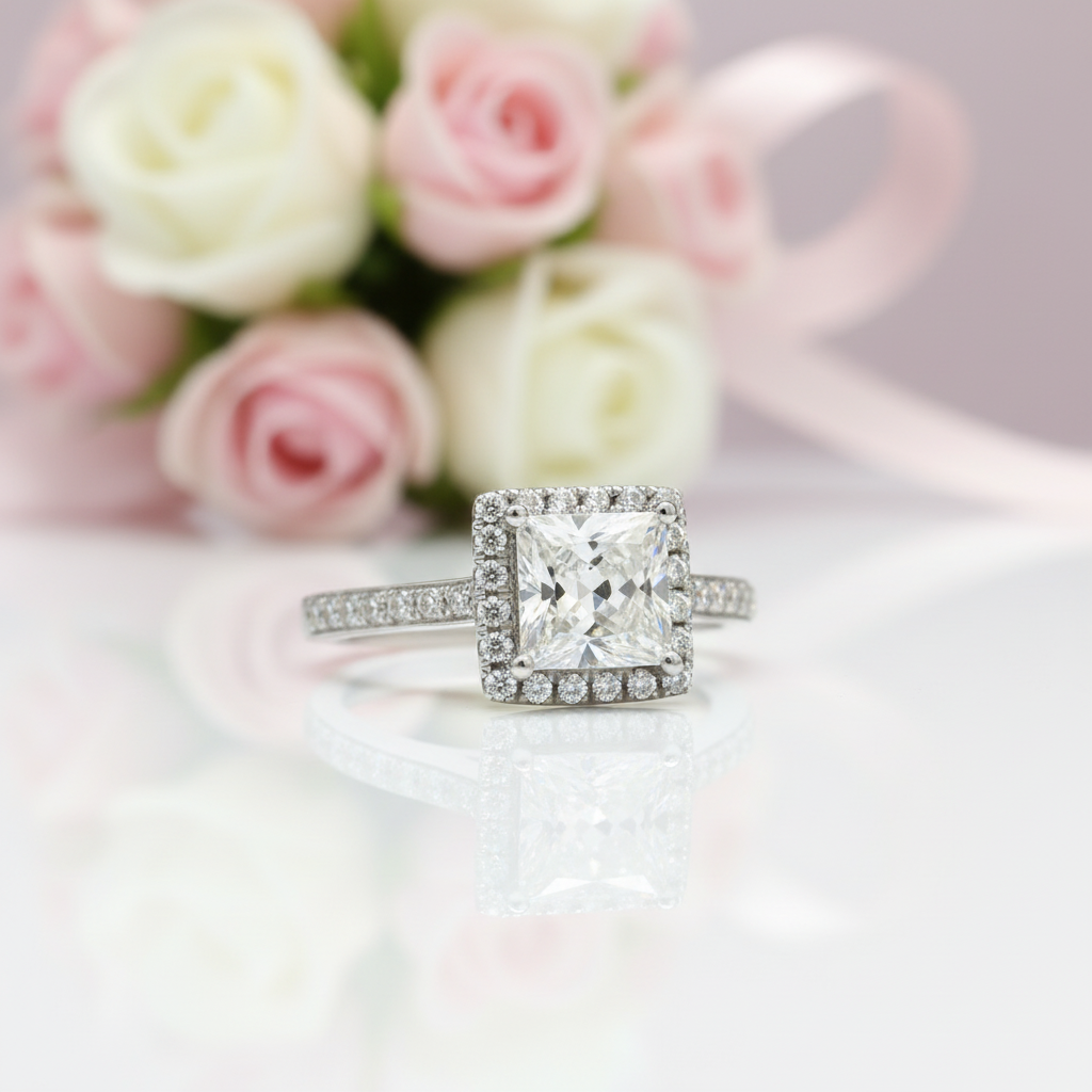 1 Carat Princess Cut Diamond Option 4 Claw Engagement Ring-Black Diamonds New York