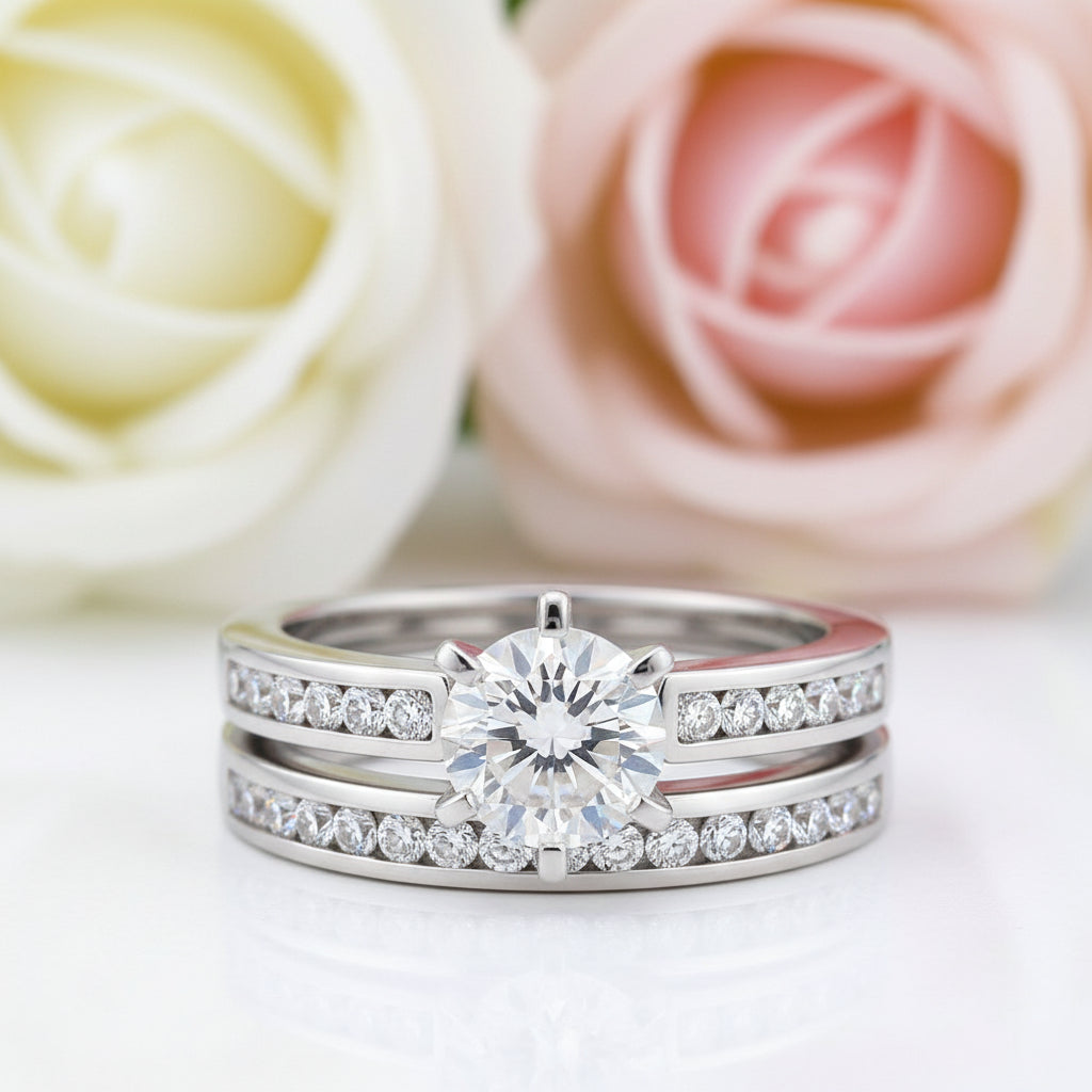 1.0ct Round Cut Diamond 2-Pc Wedding Engagement Ring Set-Black Diamonds New York