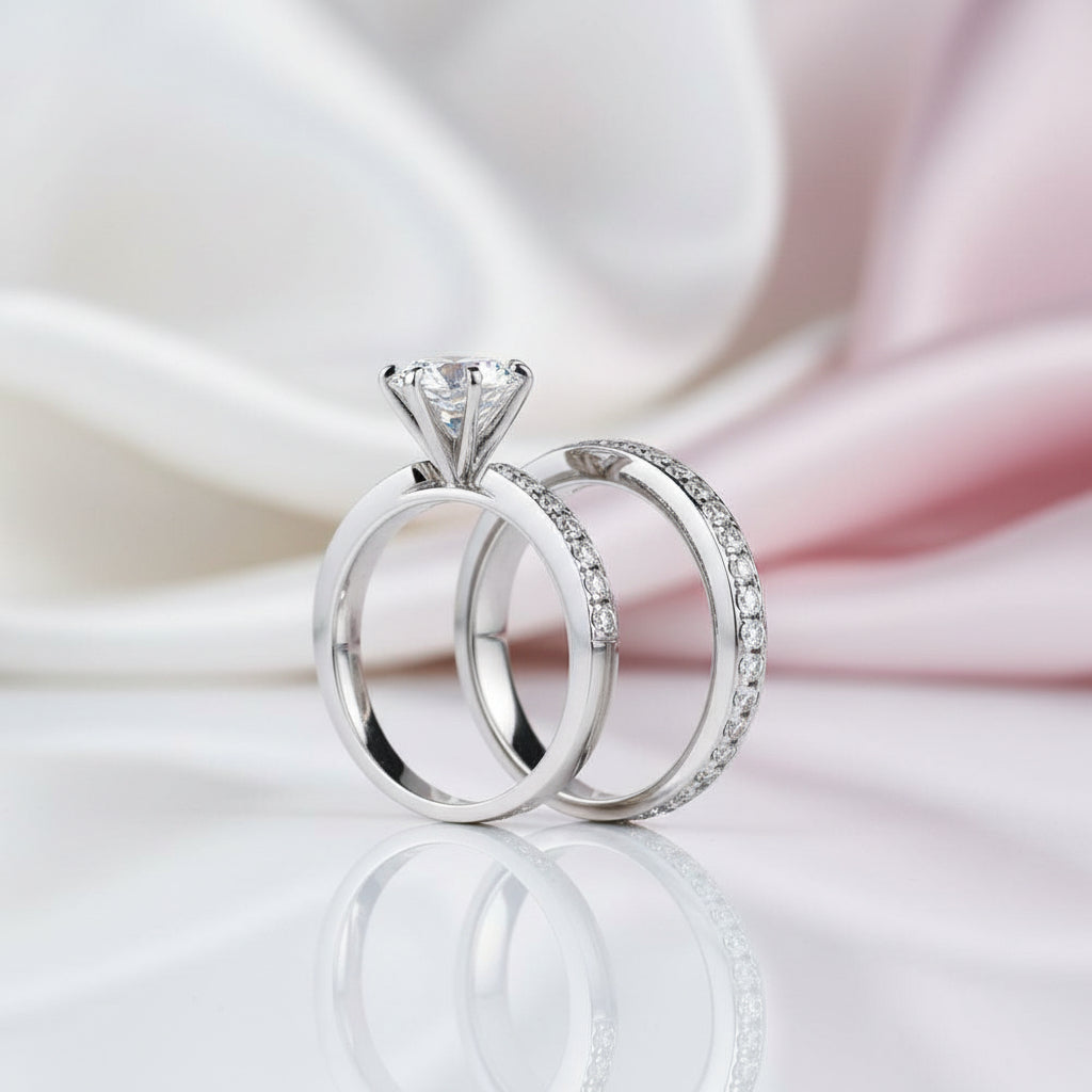 1.0ct Round Cut Diamond 2-Pc Wedding Engagement Ring Set-Black Diamonds New York