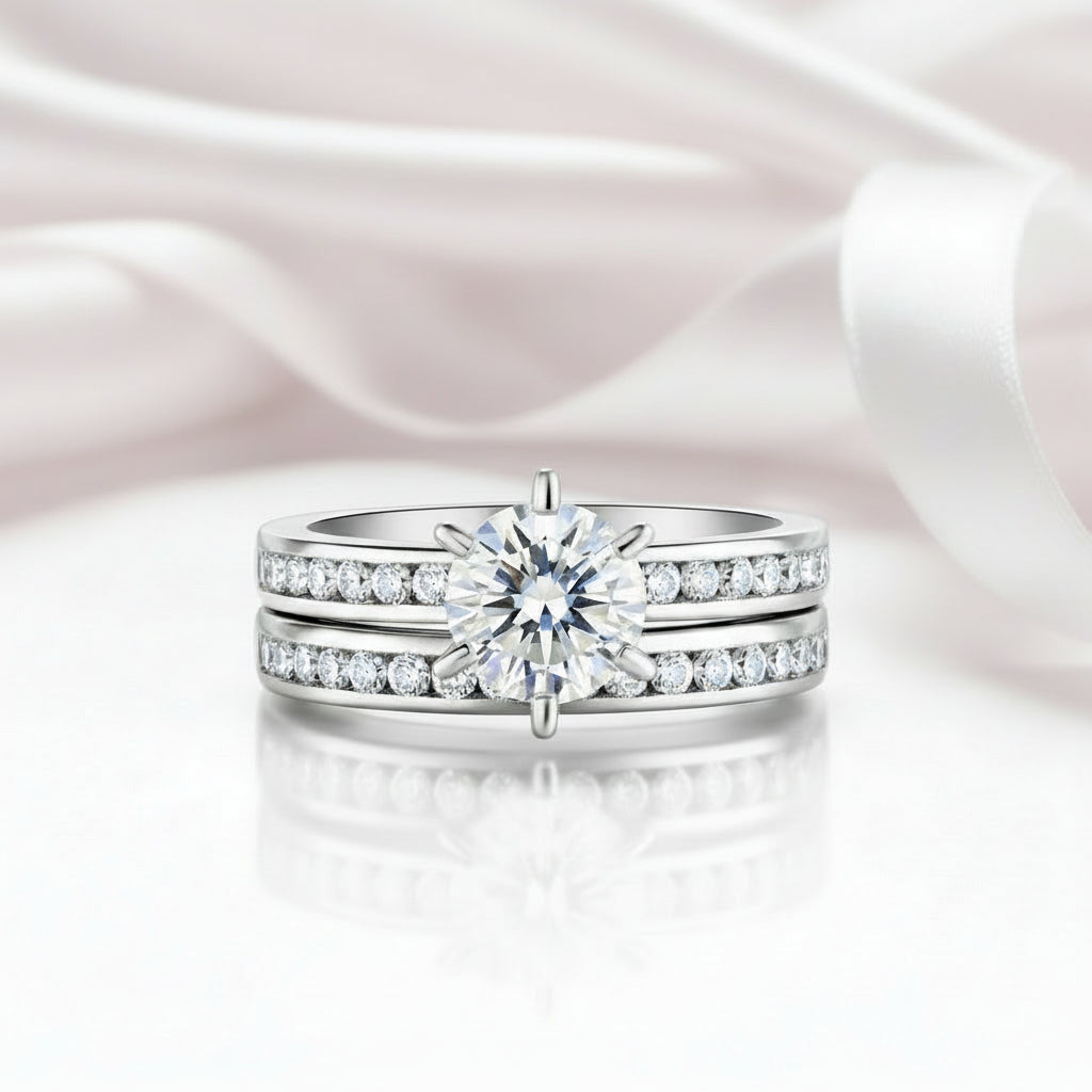 1.0ct Round Cut Diamond Option 2-Pc Wedding Engagement Ring Set-Black Diamonds New York