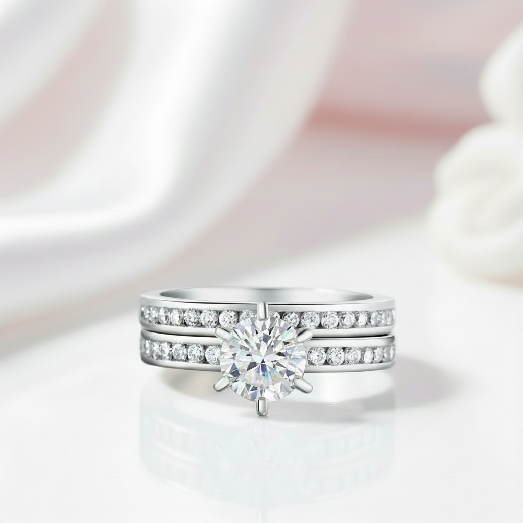 1.0ct Round Cut Diamond 2-Pc Wedding Engagement Ring Set-Black Diamonds New York