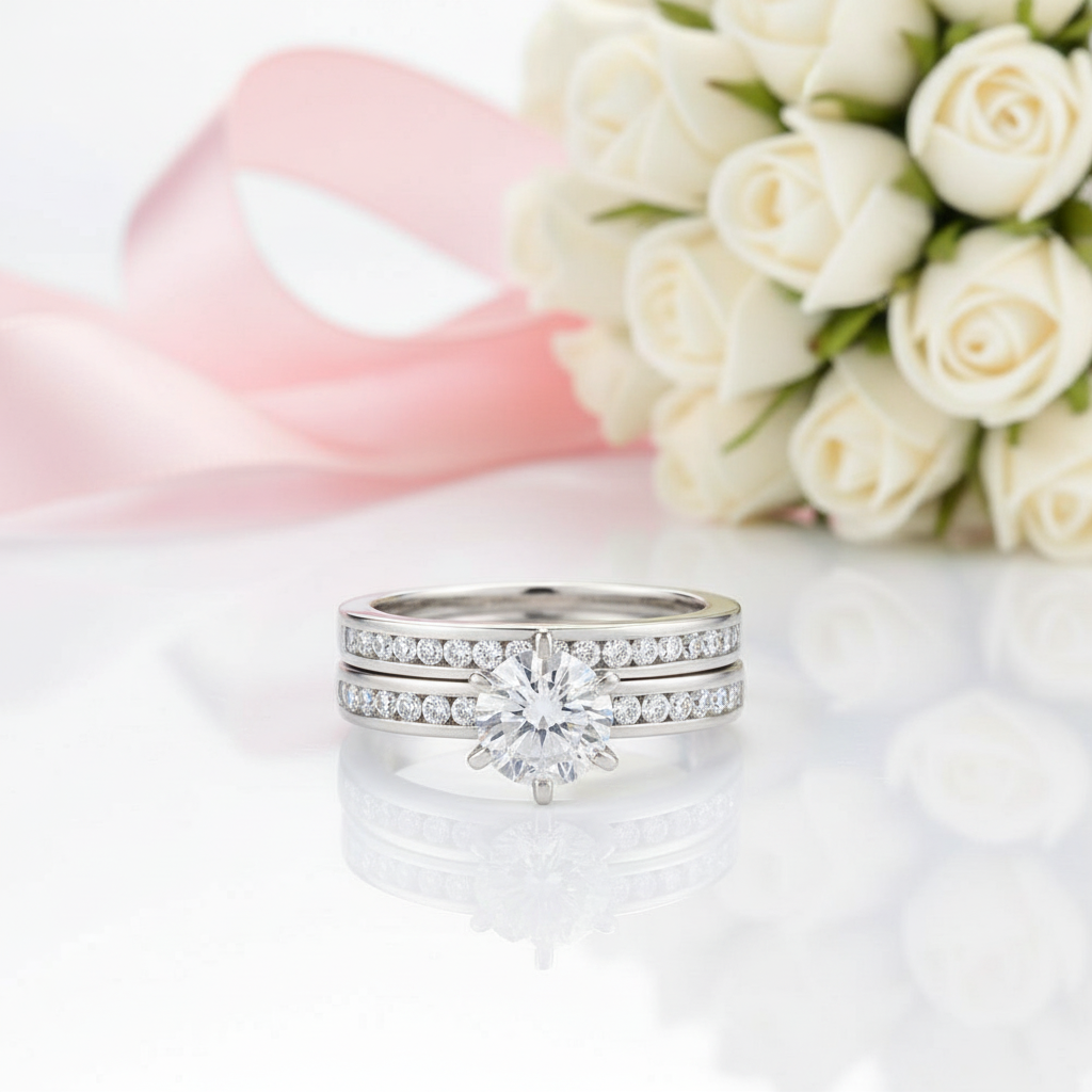 1.0ct Round Cut Diamond 2-Pc Wedding Engagement Ring Set-Black Diamonds New York