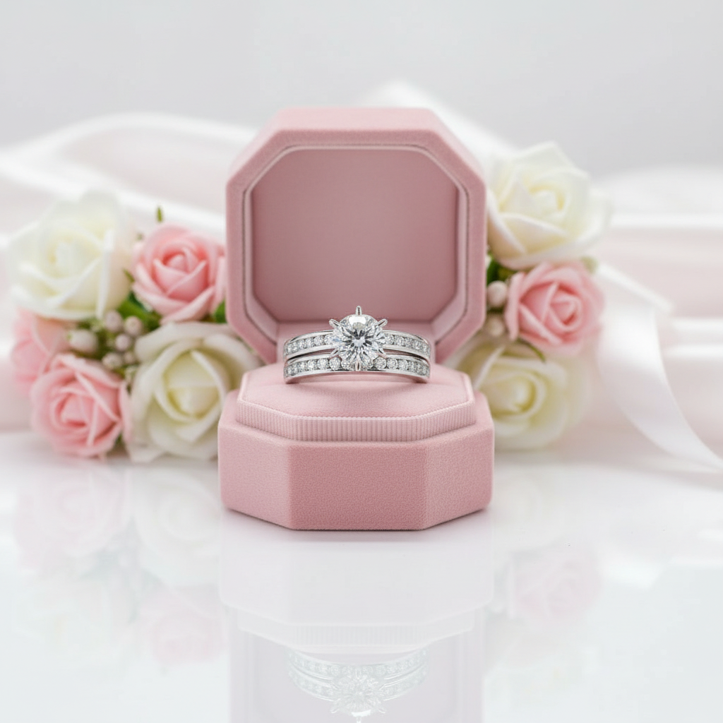 1.0ct Round Cut Diamond Option 2-Pc Wedding Engagement Ring Set-Black Diamonds New York