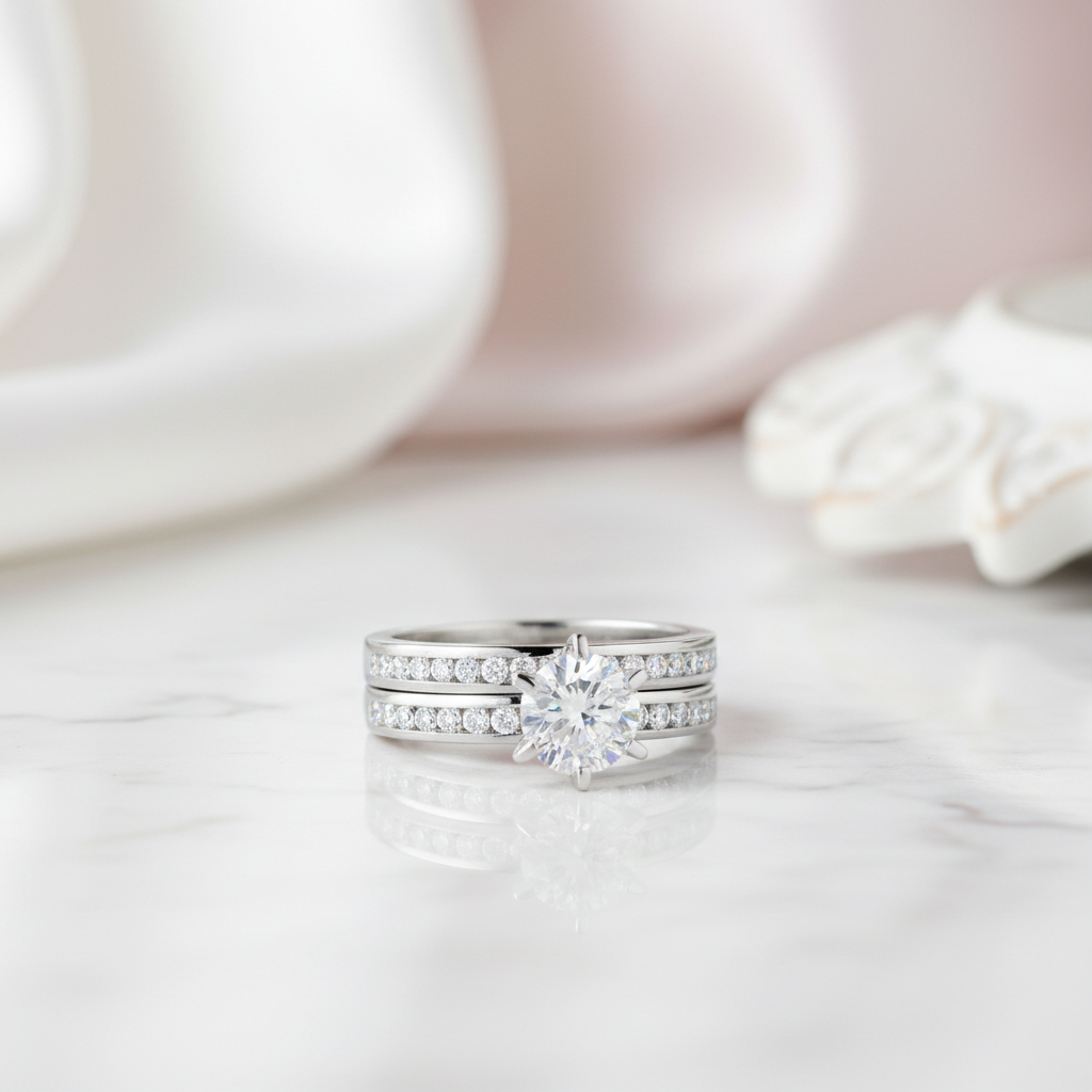 1.0ct Round Cut Diamond Option 2-Pc Wedding Engagement Ring Set-Black Diamonds New York