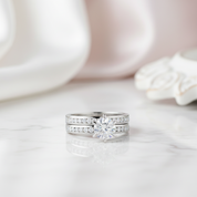 1.0ct Round Cut Diamond Option 2-Pc Wedding Engagement Ring Set-Black Diamonds New York