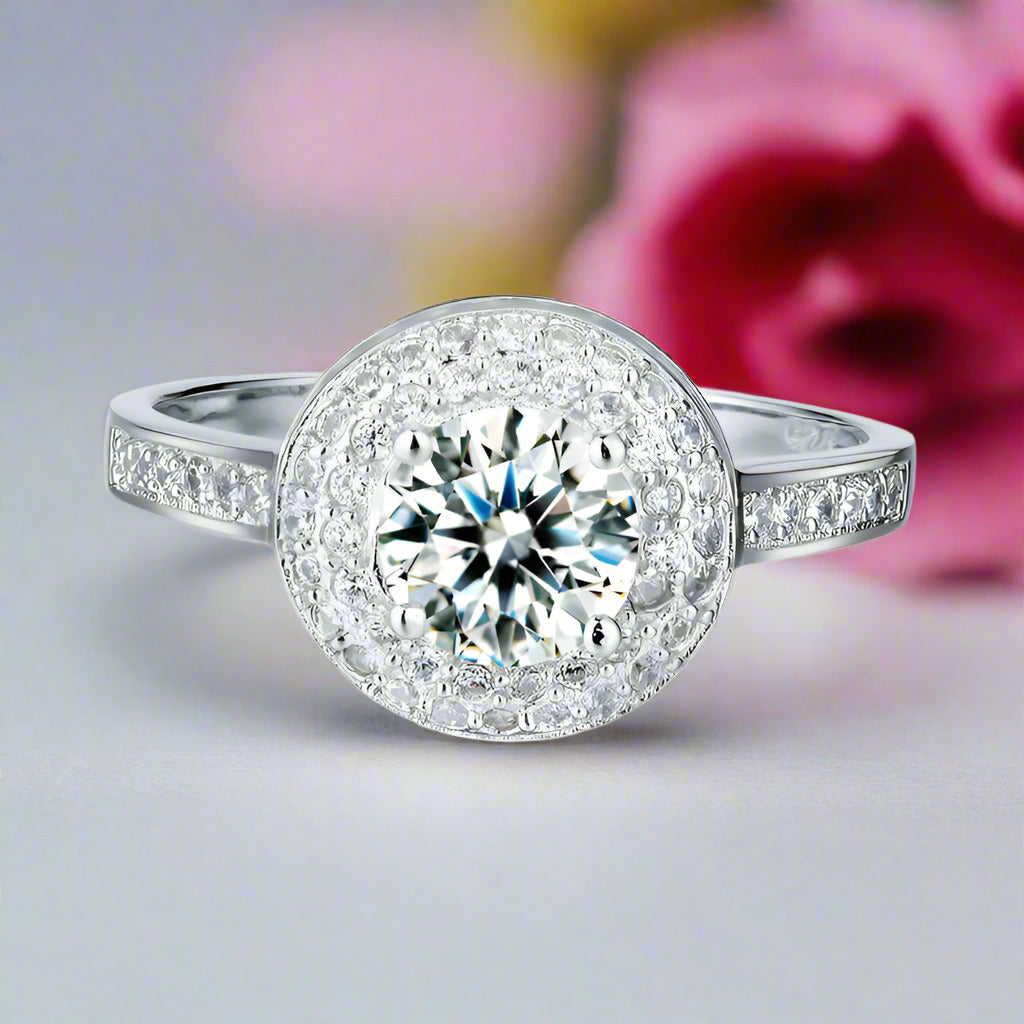 1.0 Ct Round Cut Diamond Double Halo Engagement Ring-Black Diamonds New York