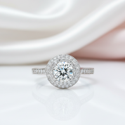 1.0 Ct Round Cut Diamond Option Double Halo Engagement Ring-Black Diamonds New York