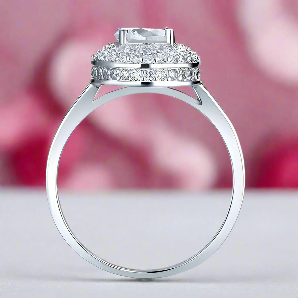 1.0 Ct Round Cut Diamond Double Halo Engagement Ring-Black Diamonds New York