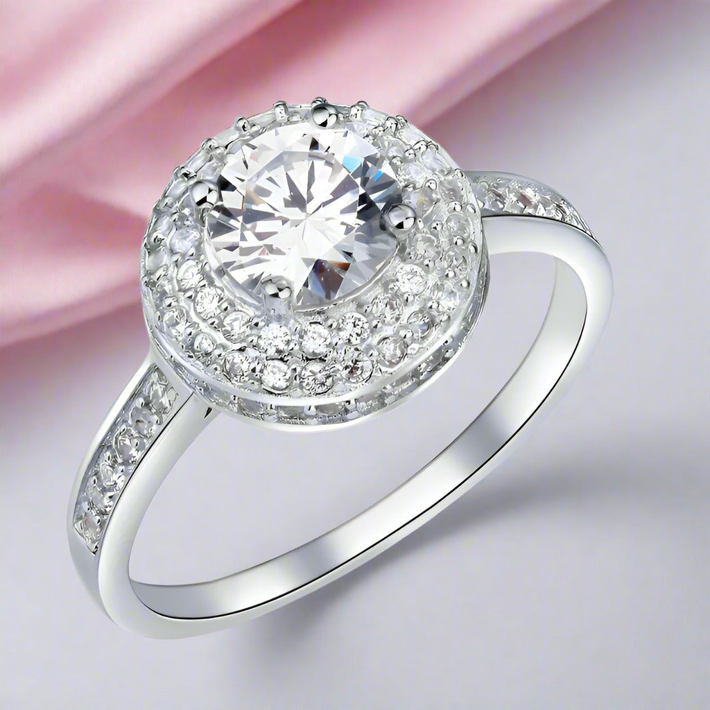 1.0 Ct Round Cut Diamond Double Halo Engagement Ring-Black Diamonds New York