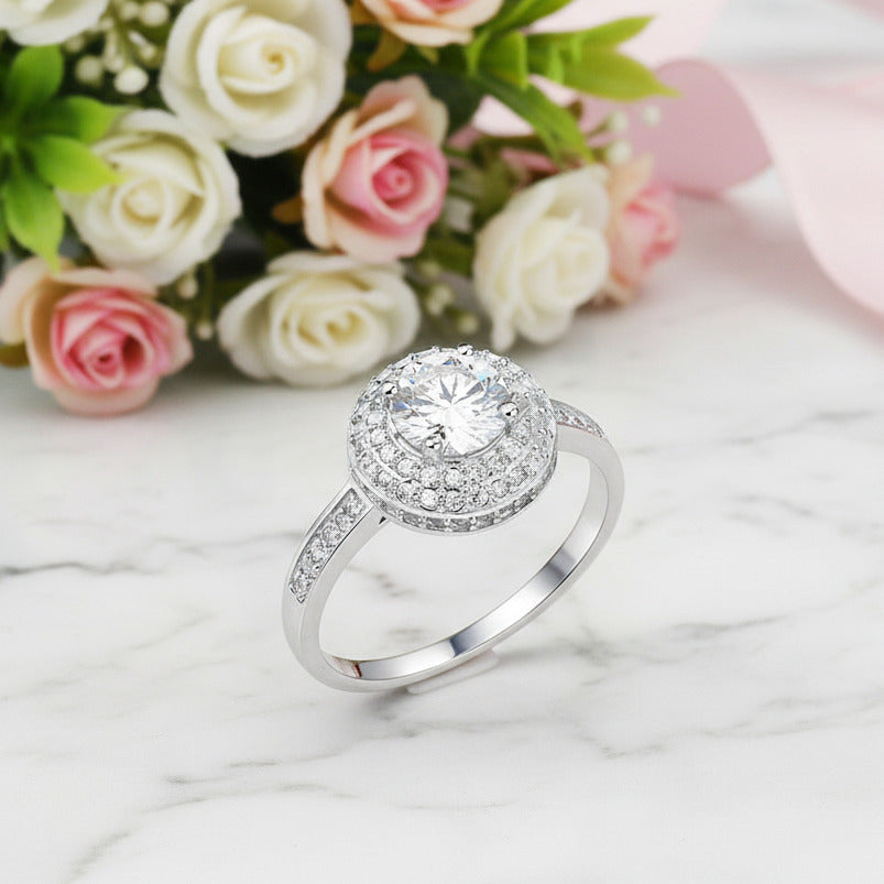 1.0 Ct Round Cut Diamond Option Double Halo Engagement Ring-Black Diamonds New York