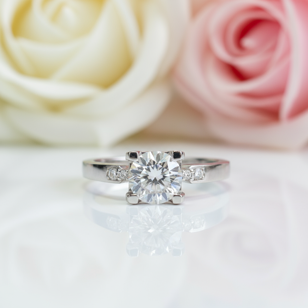 1 Carat Round Cut D Color Diamond Engagement Ring-Black Diamonds New York