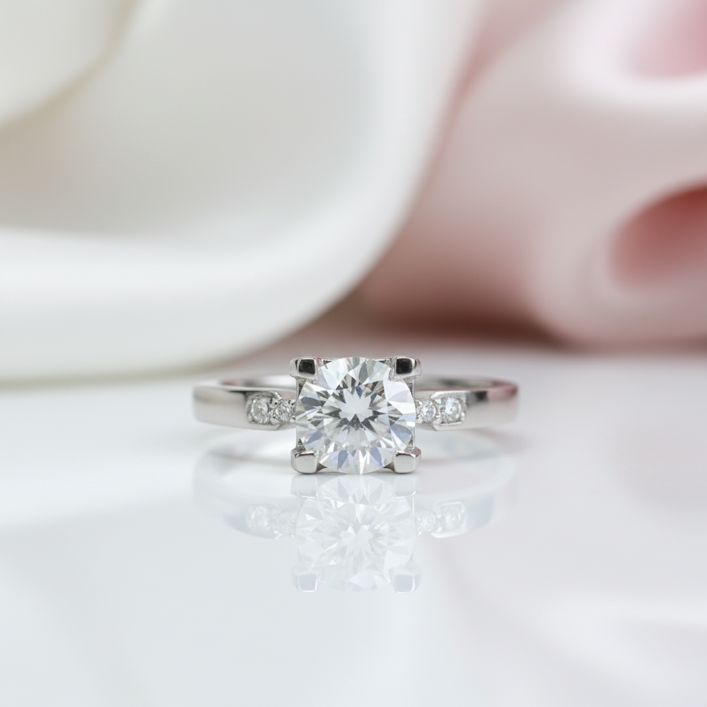 1 Carat Round Cut D Color Diamond Option Engagement Ring-Black Diamonds New York