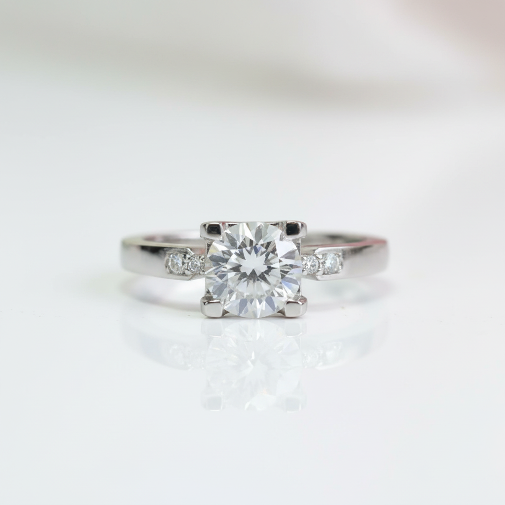 1 Carat Round Cut D Color Diamond Option Engagement Ring-Black Diamonds New York