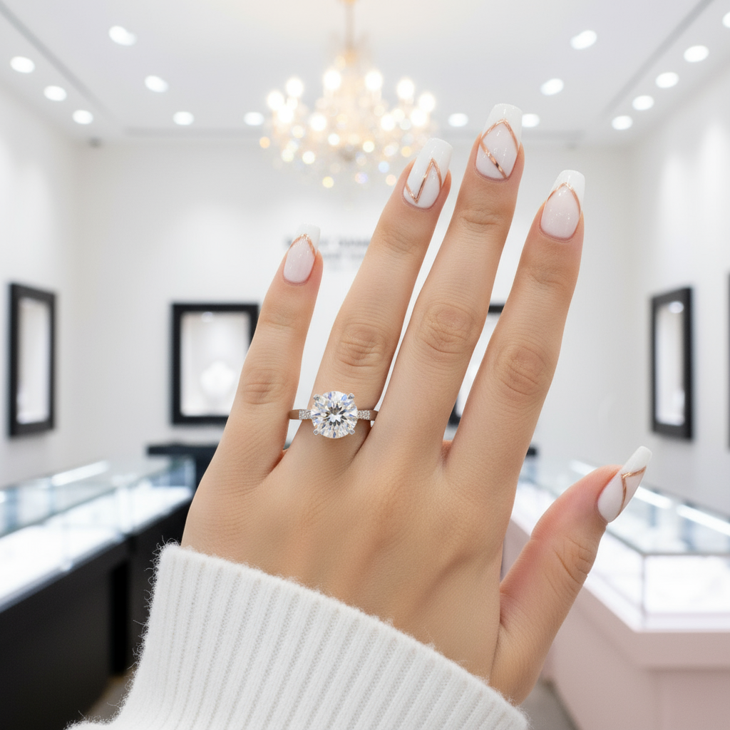 1 Carat Round Cut D Color Diamond Option Engagement Ring-Black Diamonds New York