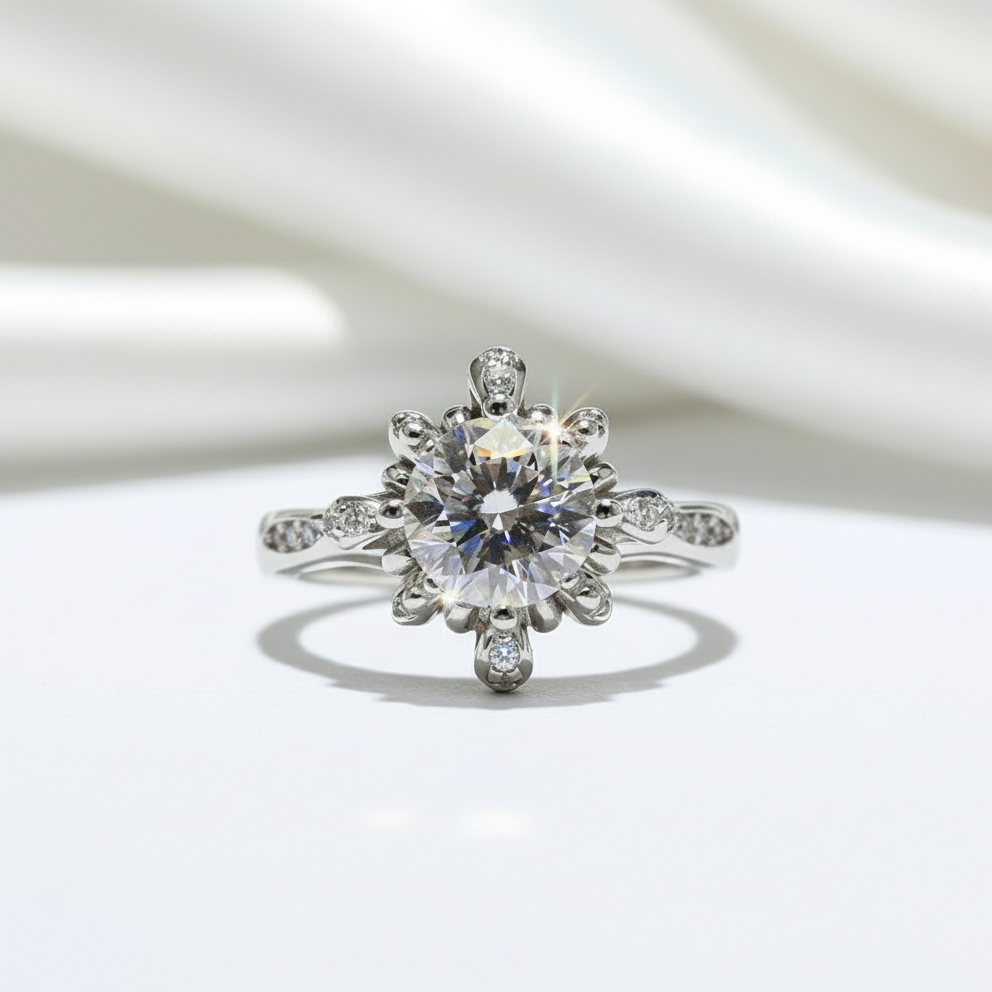 1 Carat Round Cut D Color Diamond Trevi Fountain Engagement Ring-Black Diamonds New York