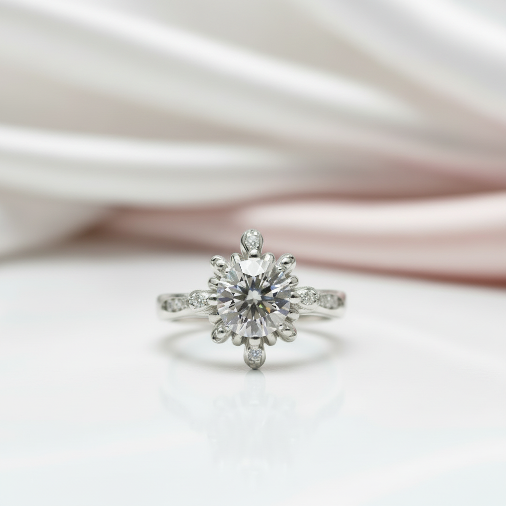 1 Carat Round Cut D Color Diamond Option Trevi Fountain Engagement Ring-Black Diamonds New York